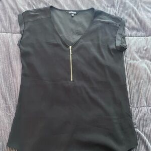 Express Black Cap Sleeve Blouse with Gold Zipper